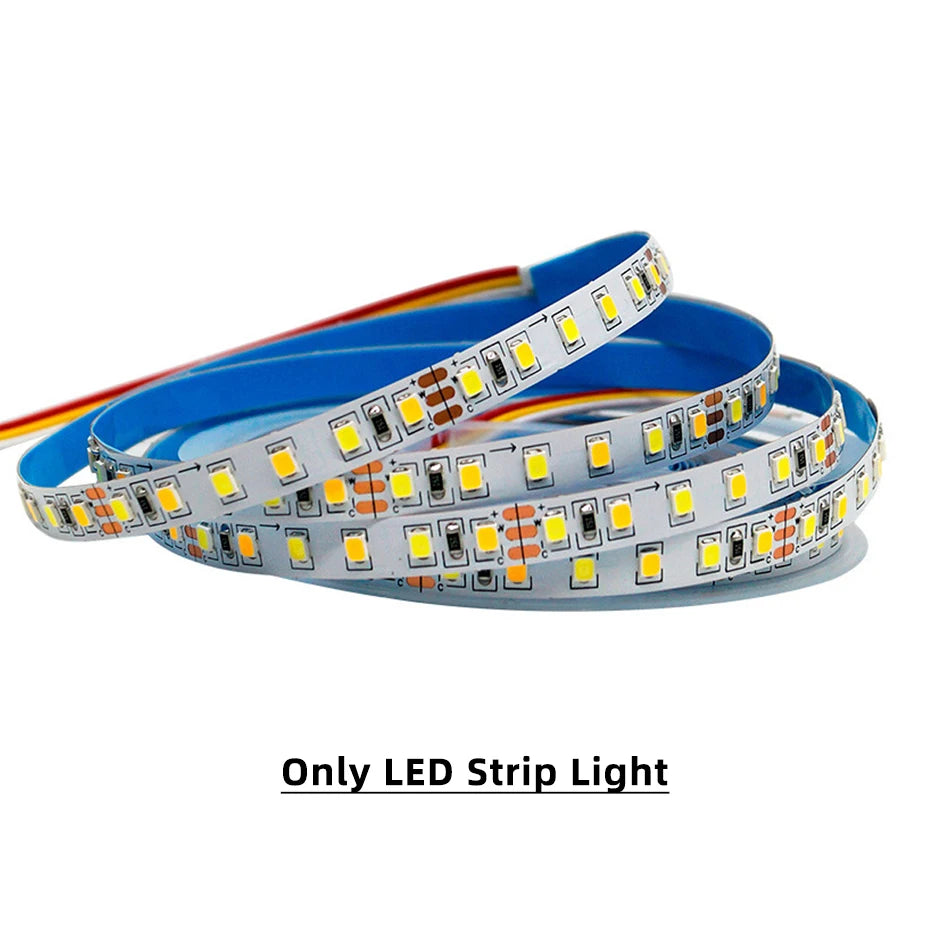 0.5-5 मीटर यूएसबी 5V एलईडी डुअल कलर स्ट्रिप लाइट किट, 120 एलईडी/मीटर, 3000K, 4000K, 6000K सीसीटी फ्लेक्सिबल टेप बार लैंप, 4-की 2 मीटर डिमर कंट्रोलर के साथ।