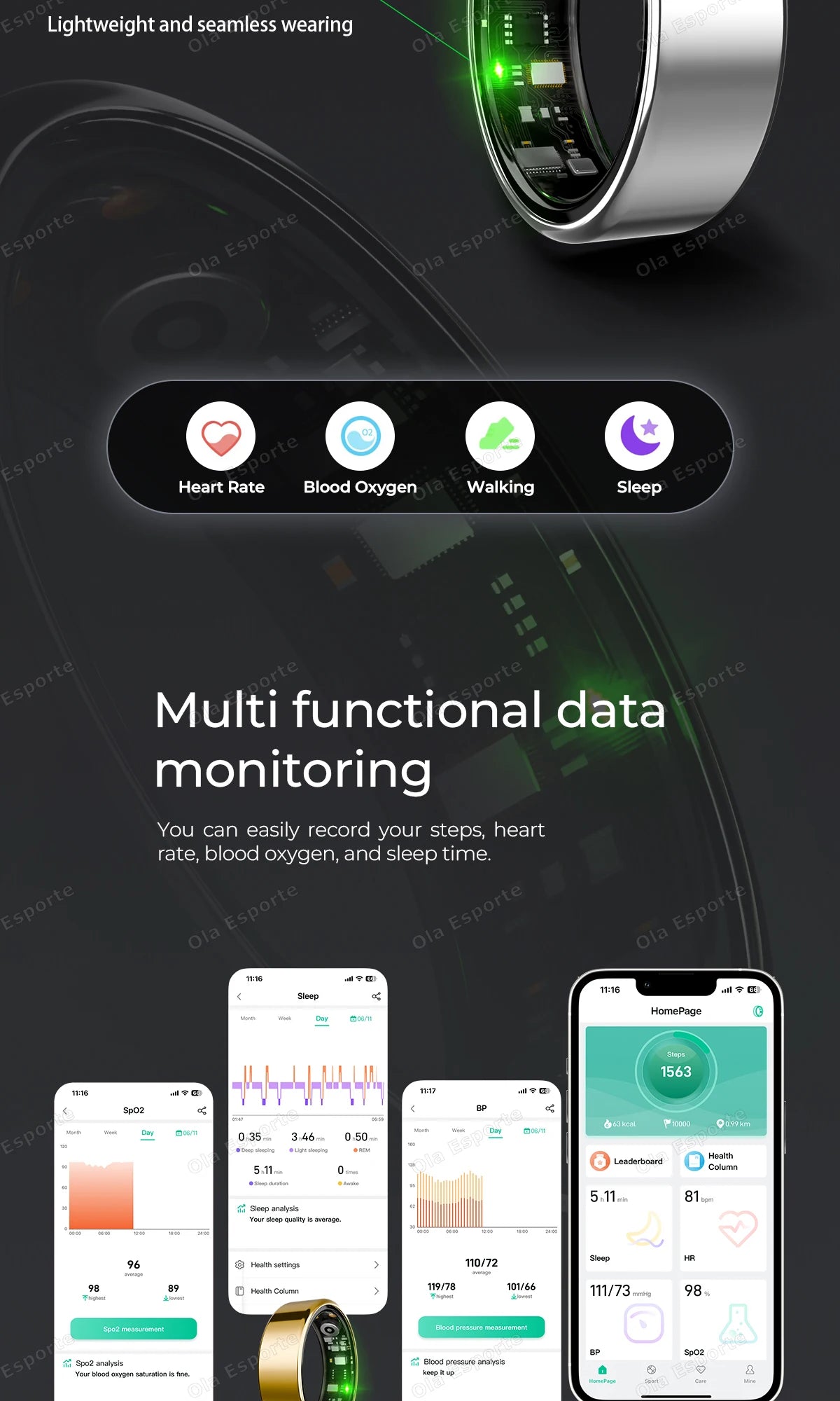 नया R09 स्मार्ट रिंग, पुरुषों और महिलाओं के लिए, चार्जिंग केस के साथ, हृदय गति, रक्त ऑक्सीजन और त्वचा के तापमान की निगरानी करता है, 5ATM वाटरप्रूफ है और Android और iOS के लिए उपयुक्त है।