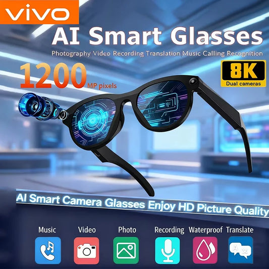 ViVO 8K AI Smart Glasses HD Color Changing Chat GPT 1200MP Translate Camera Bluetooth Call Voice Assistant Music Control 2026
