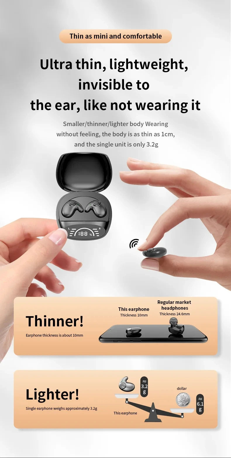 Sleep Invisible Headset Noise Cancelling Wireless Headsets Waterproof Sports Stereo With Mic Bluetooth Earohone