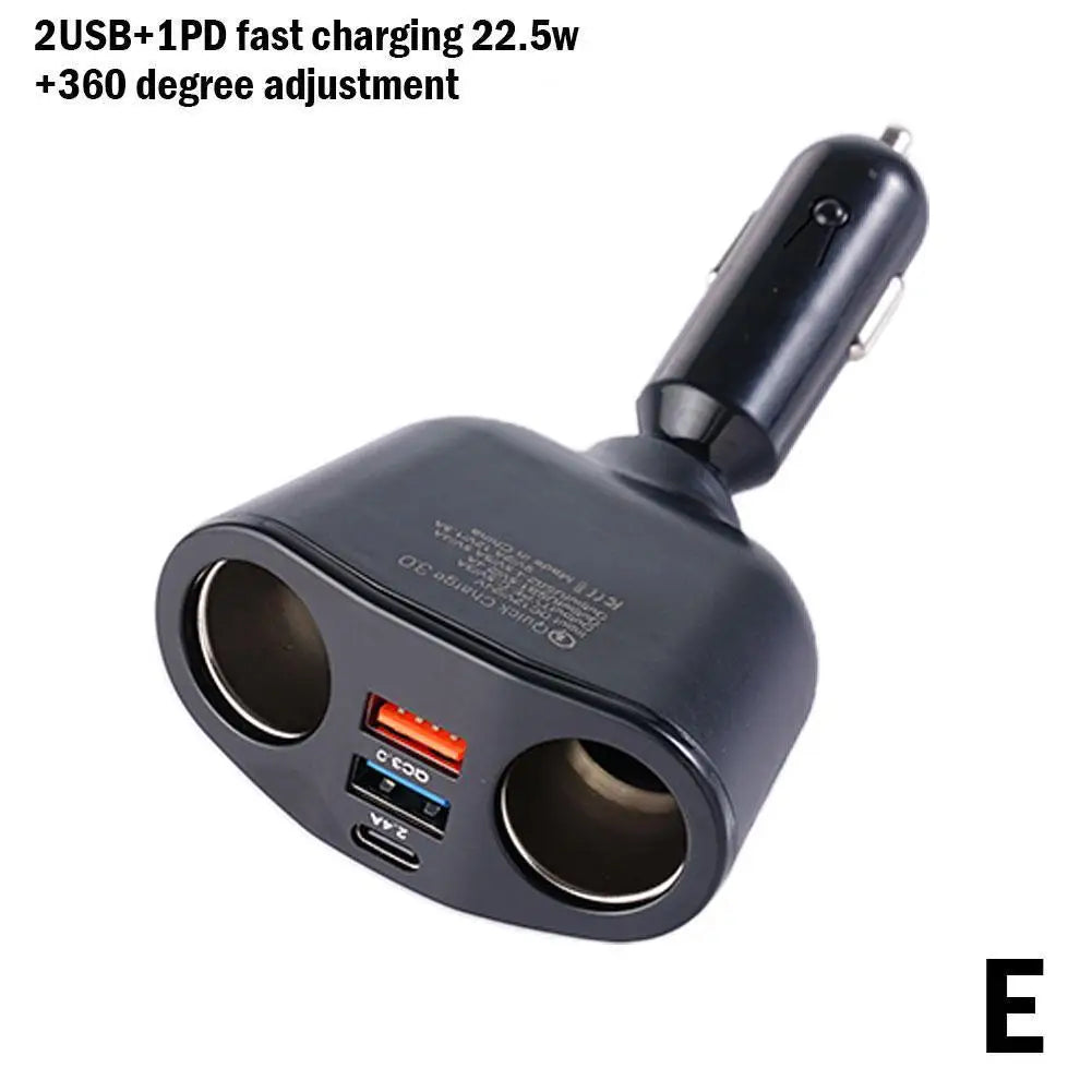 66W Fast Car Charger 12V-24V Socket Splitter Dual USB Type-C Car Charging Digital Display For Mobile Phone DVR Fast Charging