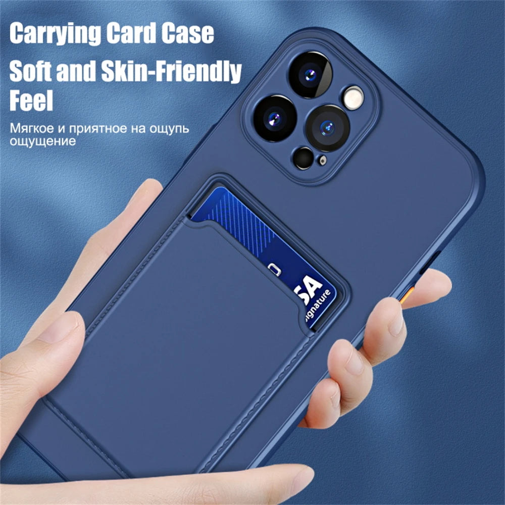 iPhone 16 Pro Max 15 14 Plus 11 12 13 Mini SE के लिए सिलिकॉन वॉलेट केस फंडा, कार्ड होल्डर स्लॉट बैक कवर और सुरक्षात्मक एक्सेसरीज़
