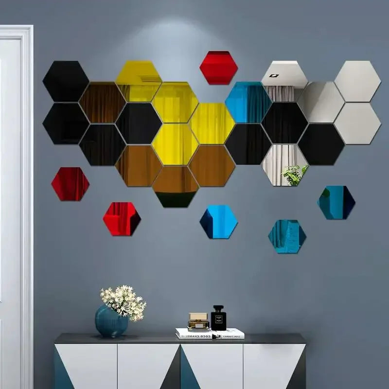 Hexagon Acrylic 3D Mirror Wall Sticker Home Decor DIY Self-adhesive Mirror Decal Decor Stickers Art Wall Decoration Large 6/12pc