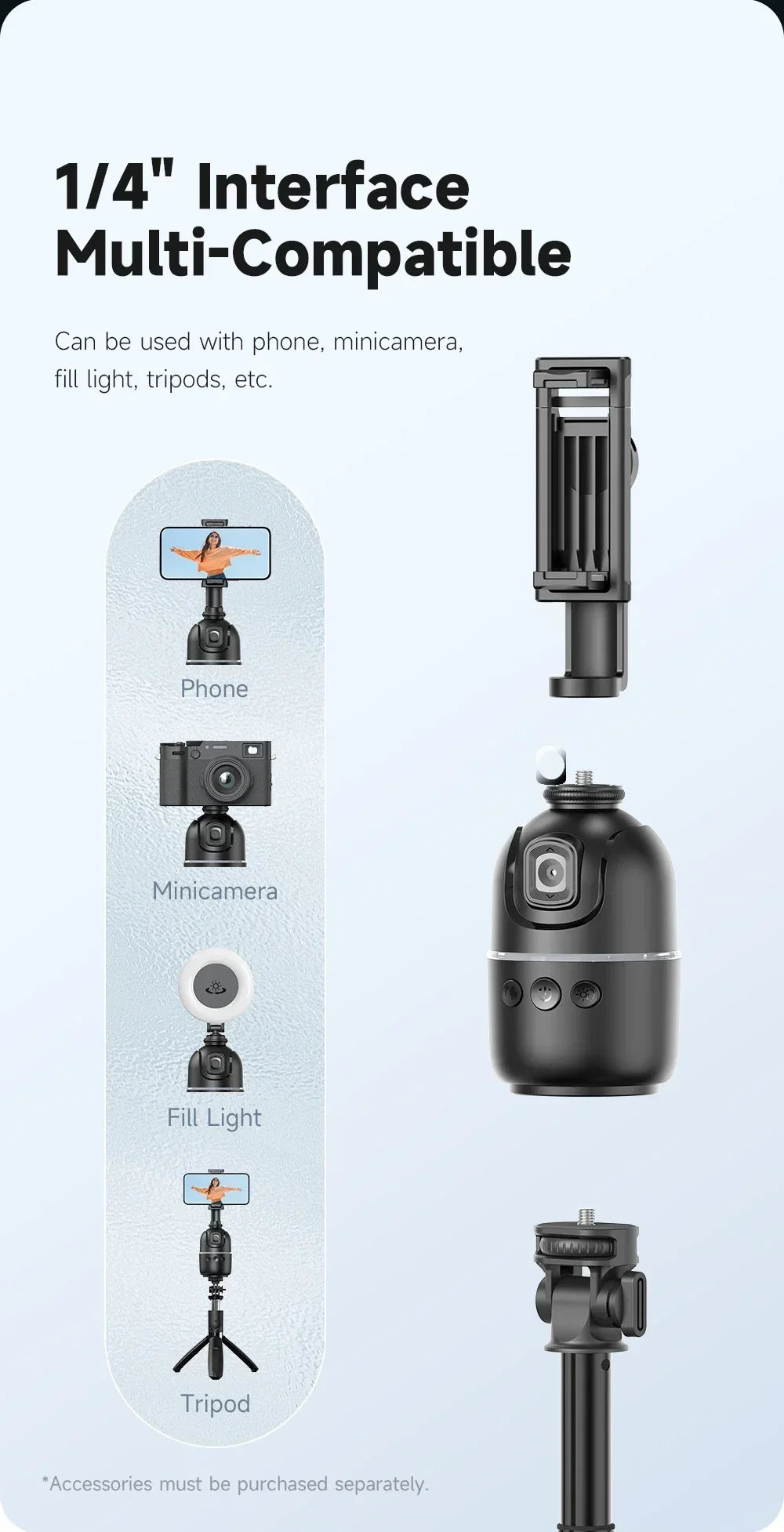VIKEFON 360° स्मार्ट ऑटो फेस ट्रैकिंग गिम्बल स्टेबलाइज़र सेल्फी स्टिक ट्राइपॉड, कैमरा, मोबाइल और स्मार्टफोन के लिए जेस्चर कंट्रोल के साथ