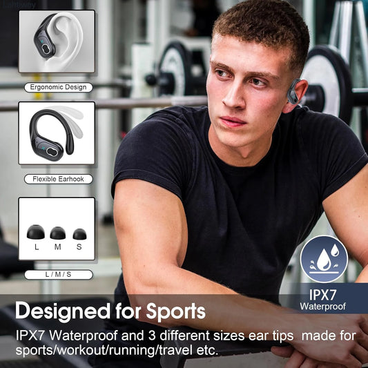 Sports Wireless Earbuds Bluetooth 5.4 TWS Wireless Headphones Waterproof Earhook Earphones with Deep Bass Noise Cancelling Mic