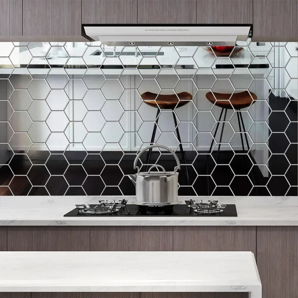 Hexagon Acrylic 3D Mirror Wall Sticker Home Decor DIY Self-adhesive Mirror Decal Decor Stickers Art Wall Decoration Large 6/12pc