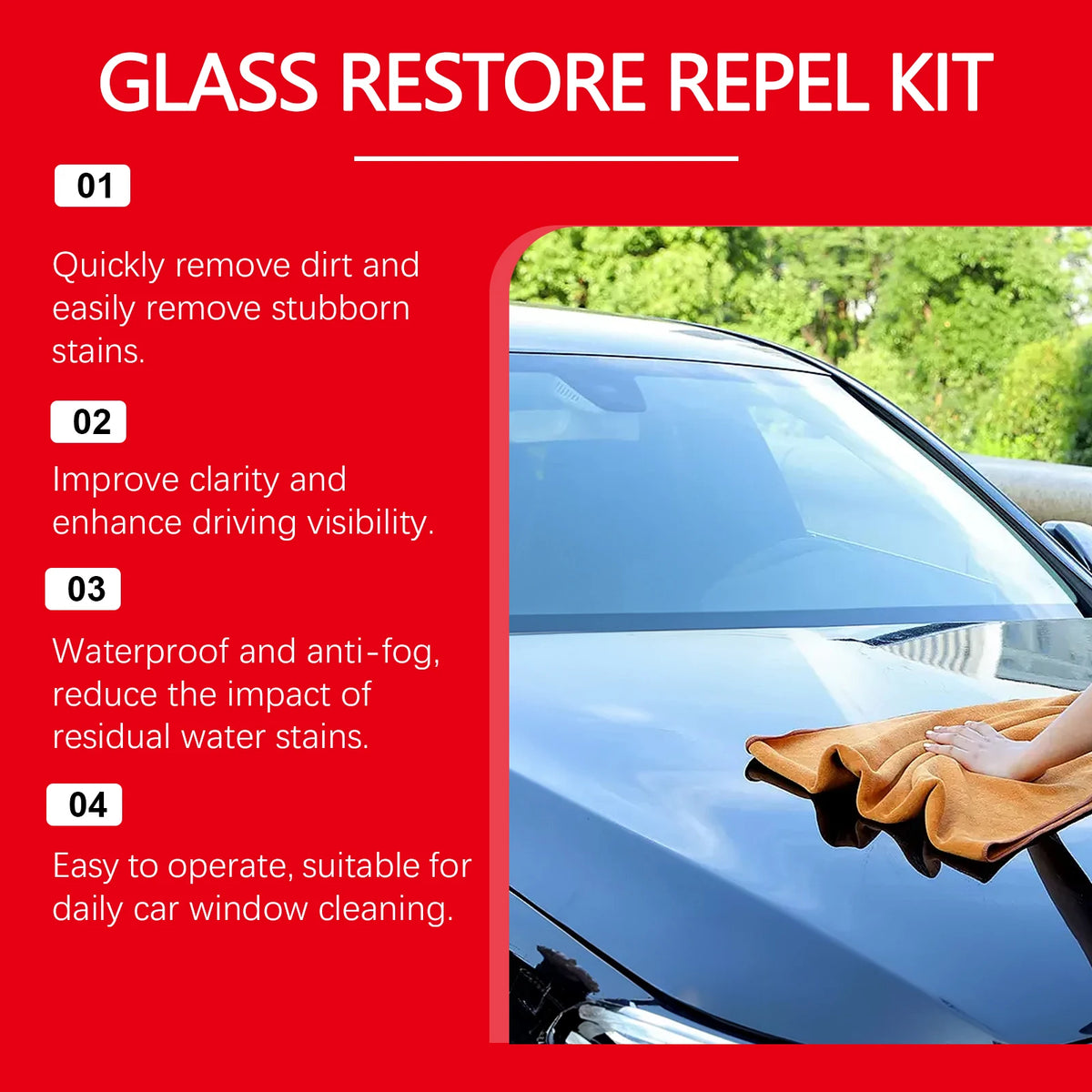 Car Glass Oil Film Remover With Supplements Kit Auto Windshield Glass Dust Removal Polishing Hydrophobic Cleaner Care Care