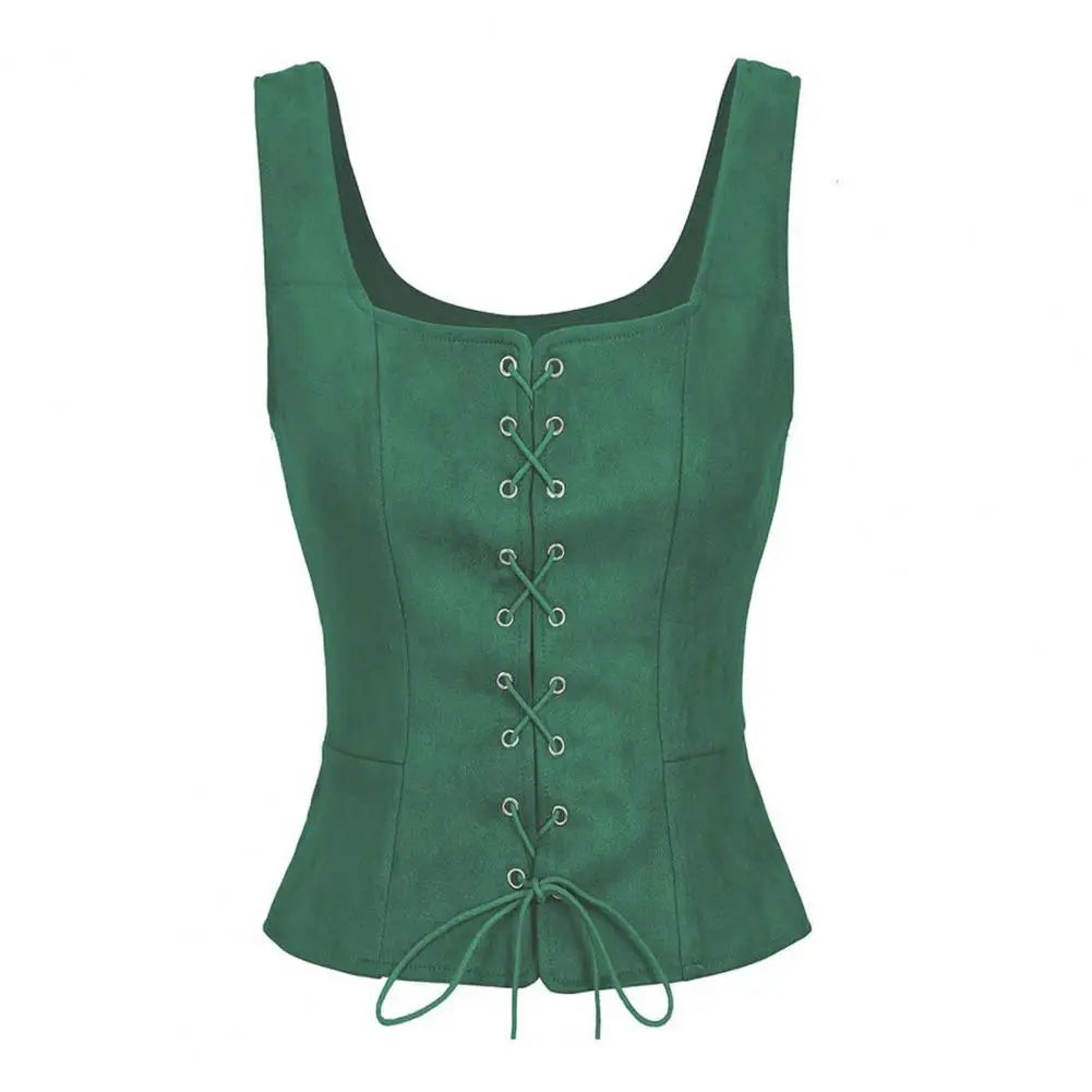 Women Vest Lace-up Strap Renaissance Vinatge Square Neck Sleeveless Medieval Slim Fit Halloween Cosplay Performance Top