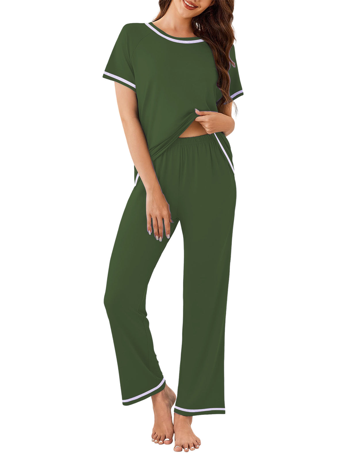 Stylish Home Sleepwear Womens Short-Sleeve Top And Long Pants Set