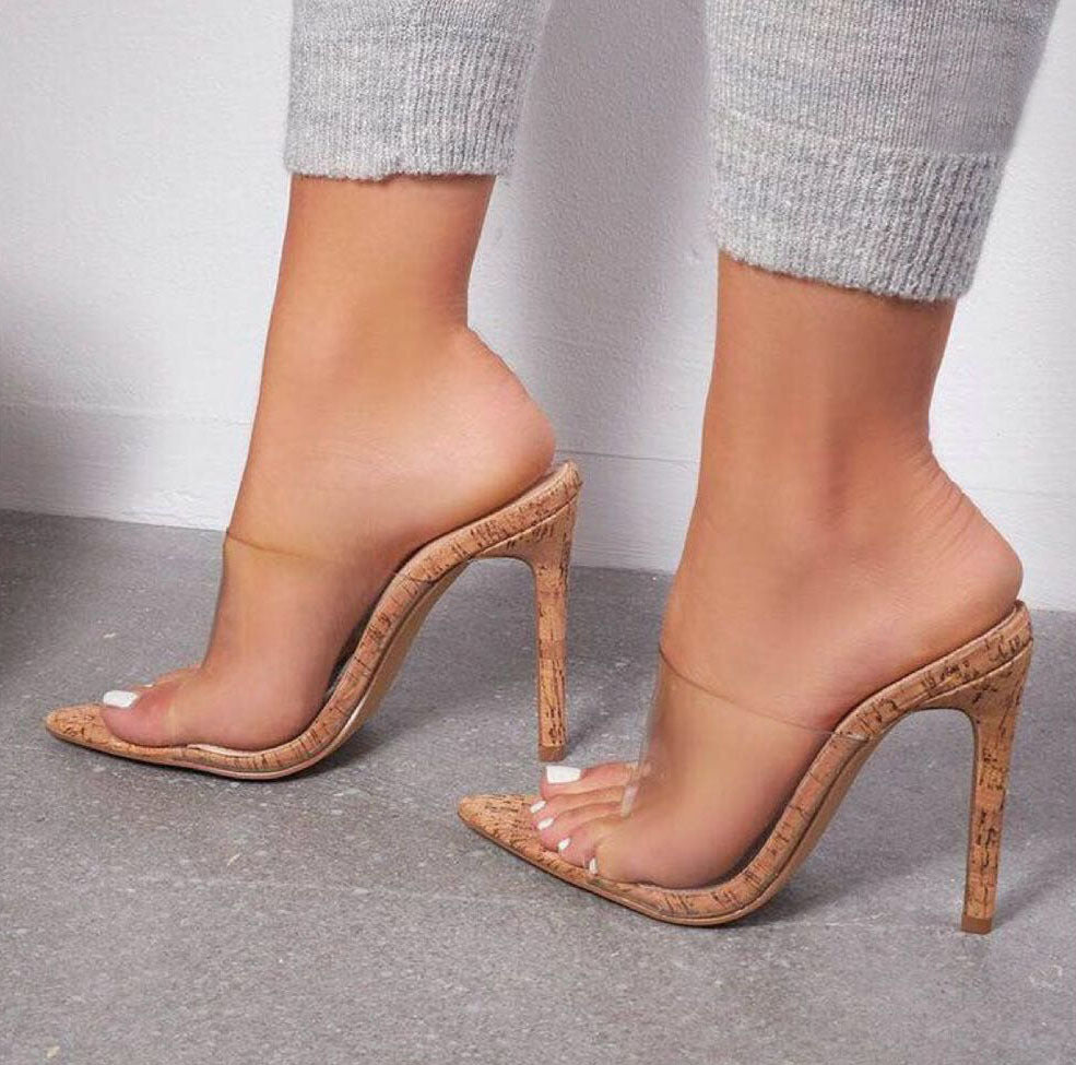 Fish Mouth Stiletto Transparent High-heeled Sandals And Slippers