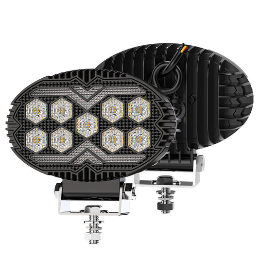 Black Warrior 55-inch Oval 9led Work Light Two-color Modified Car LED Floodlight Paving Belt Daytime Running Lamp