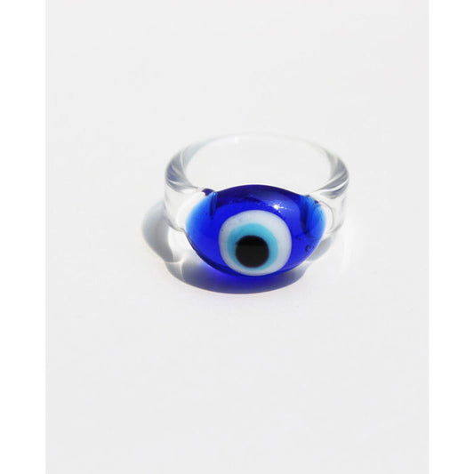 Blue Eye Clear Glass Knuckle Ring