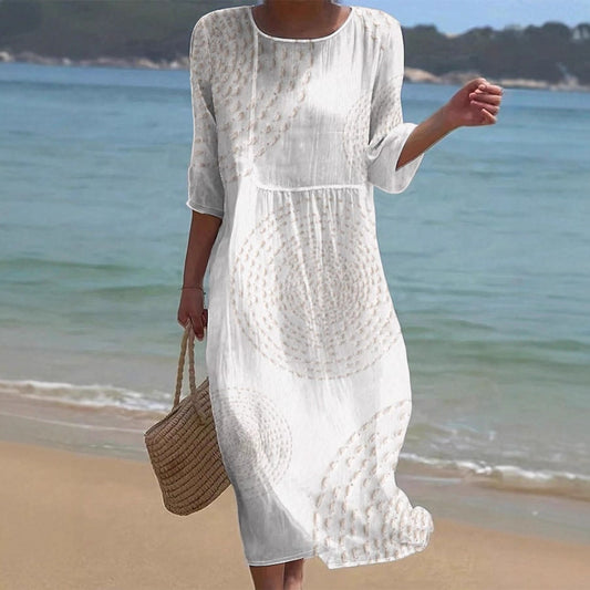 Women's Loose Round Neck Fashion Premium Long Sleeve Printed Dress